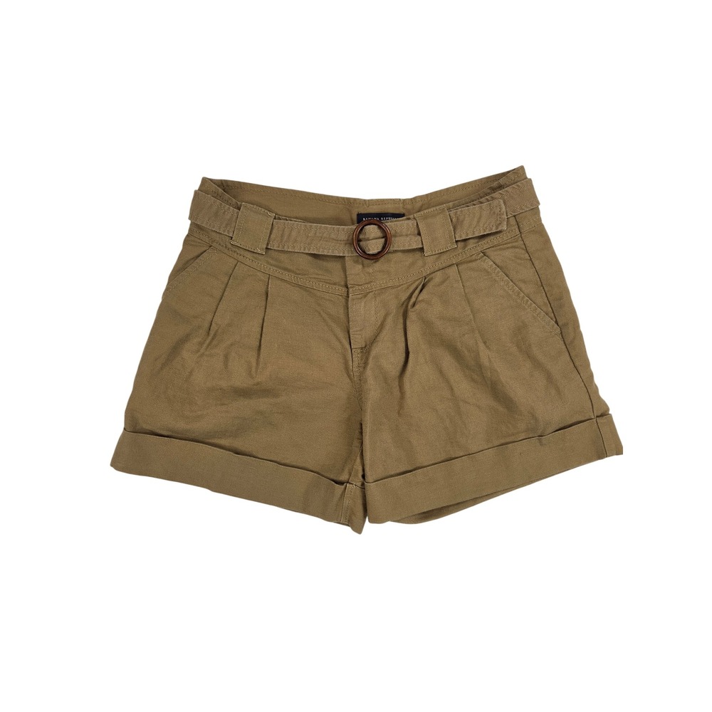 Banana Republic Tan Linen Blend Safari Shorts w/ Wooden Buckle Belt Size Medium